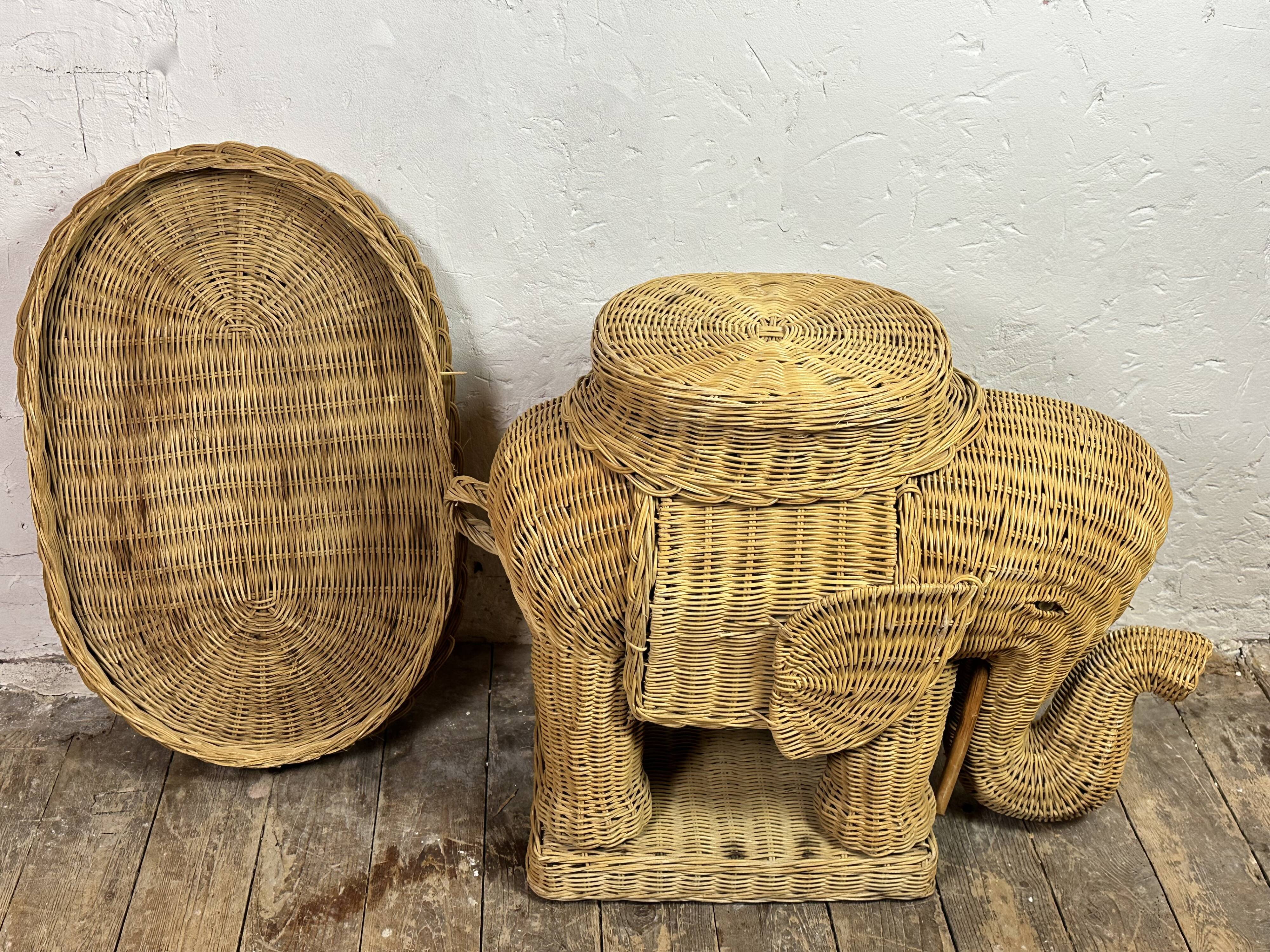 Vintage 1960s rattan elephant side table