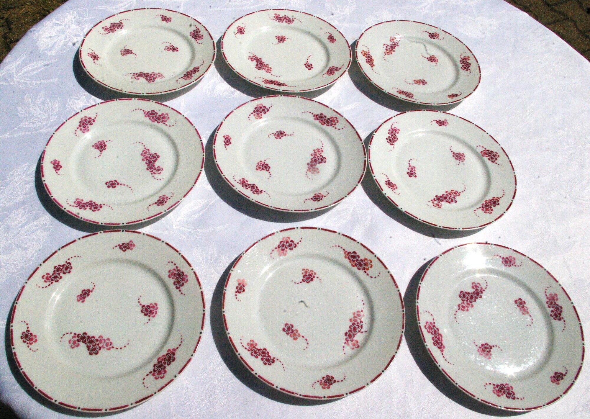 9 Dessert Plates in Limoges Art Deco Porcelain Lise de Goupy