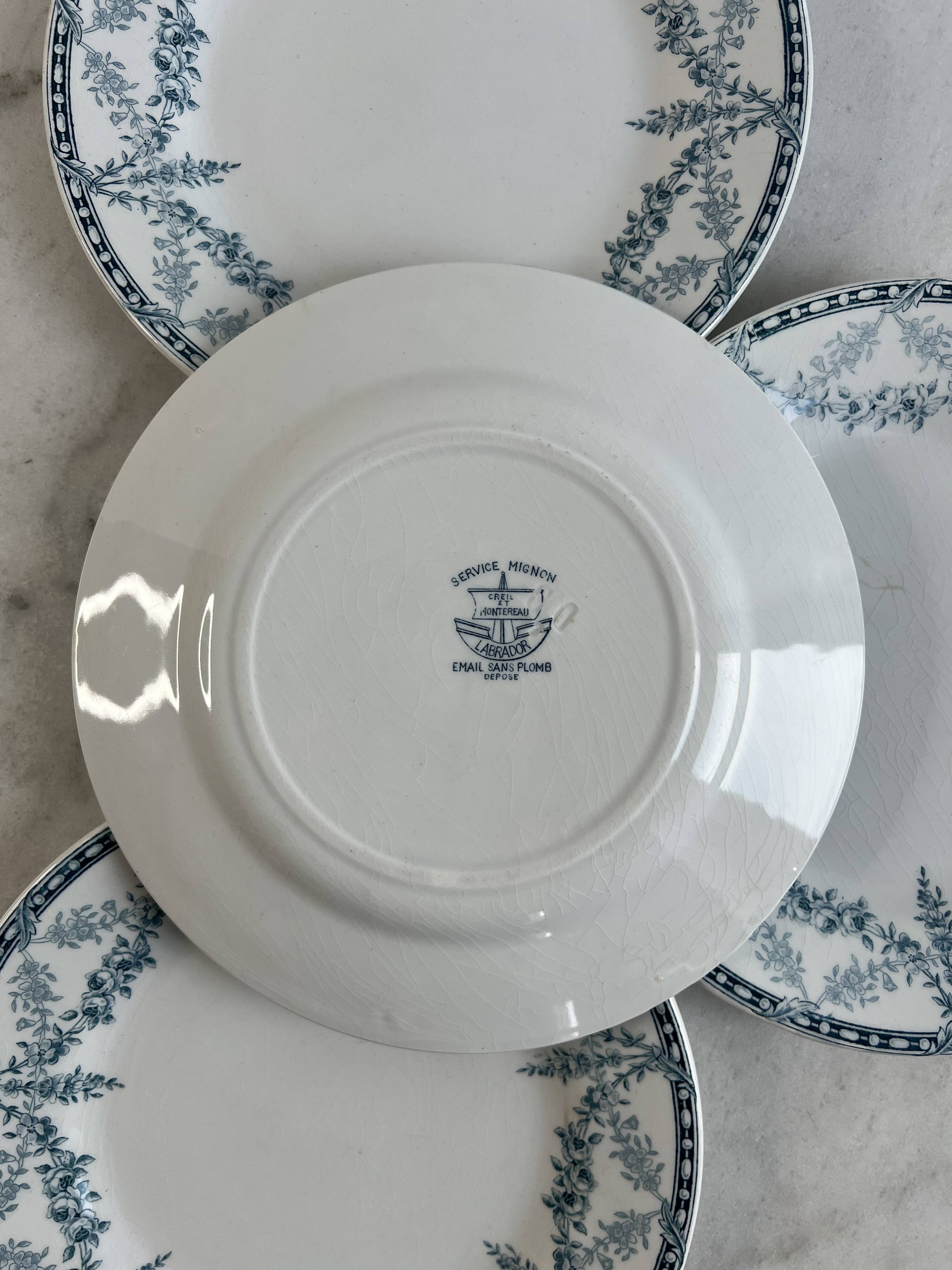 Set of 4 flat plates Creil and Montereau Labrador