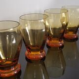 4 old amber colored glasses