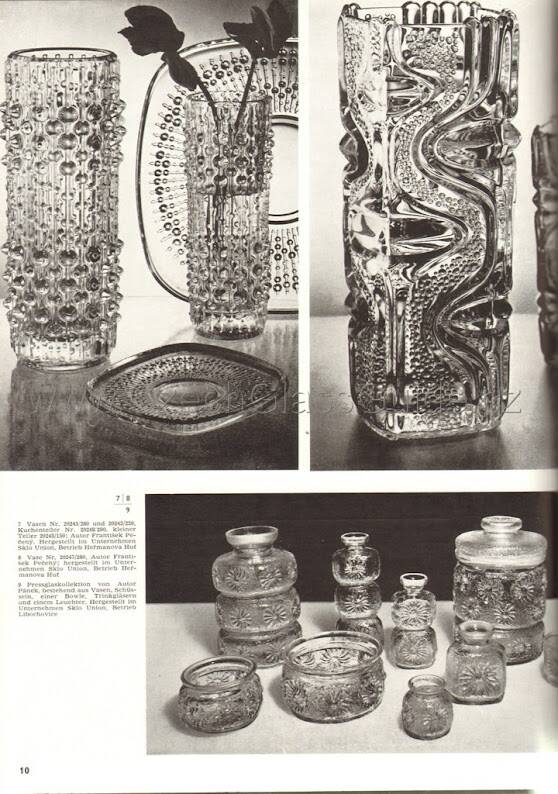 Set of 2 Vintage CandleWax Pressed Glass Vases / František Pečený / 1972