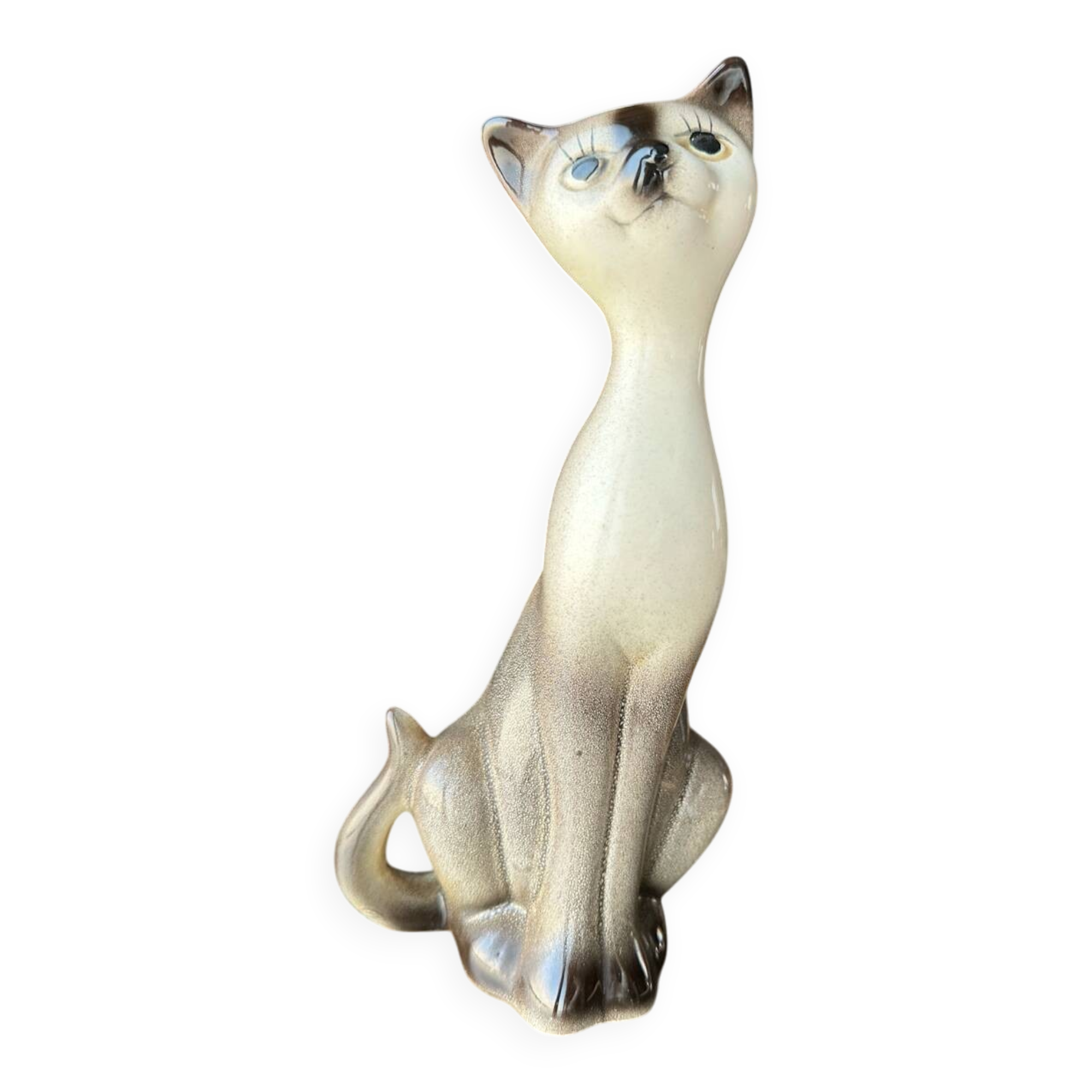 Vintage Siamese Cat Statuette - Slender Ceramic - Signed