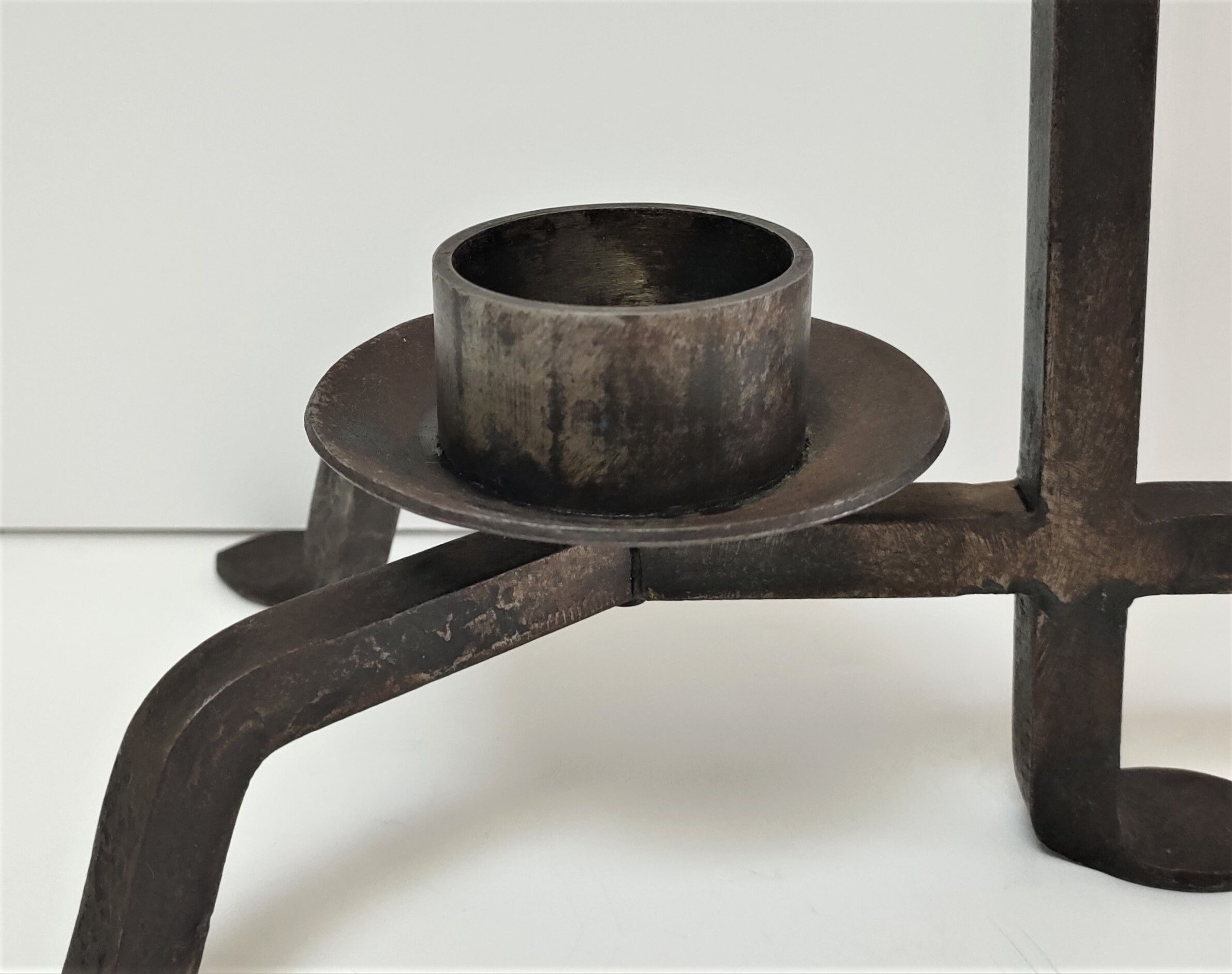 Brutalist candle holder design iron black patina 60s