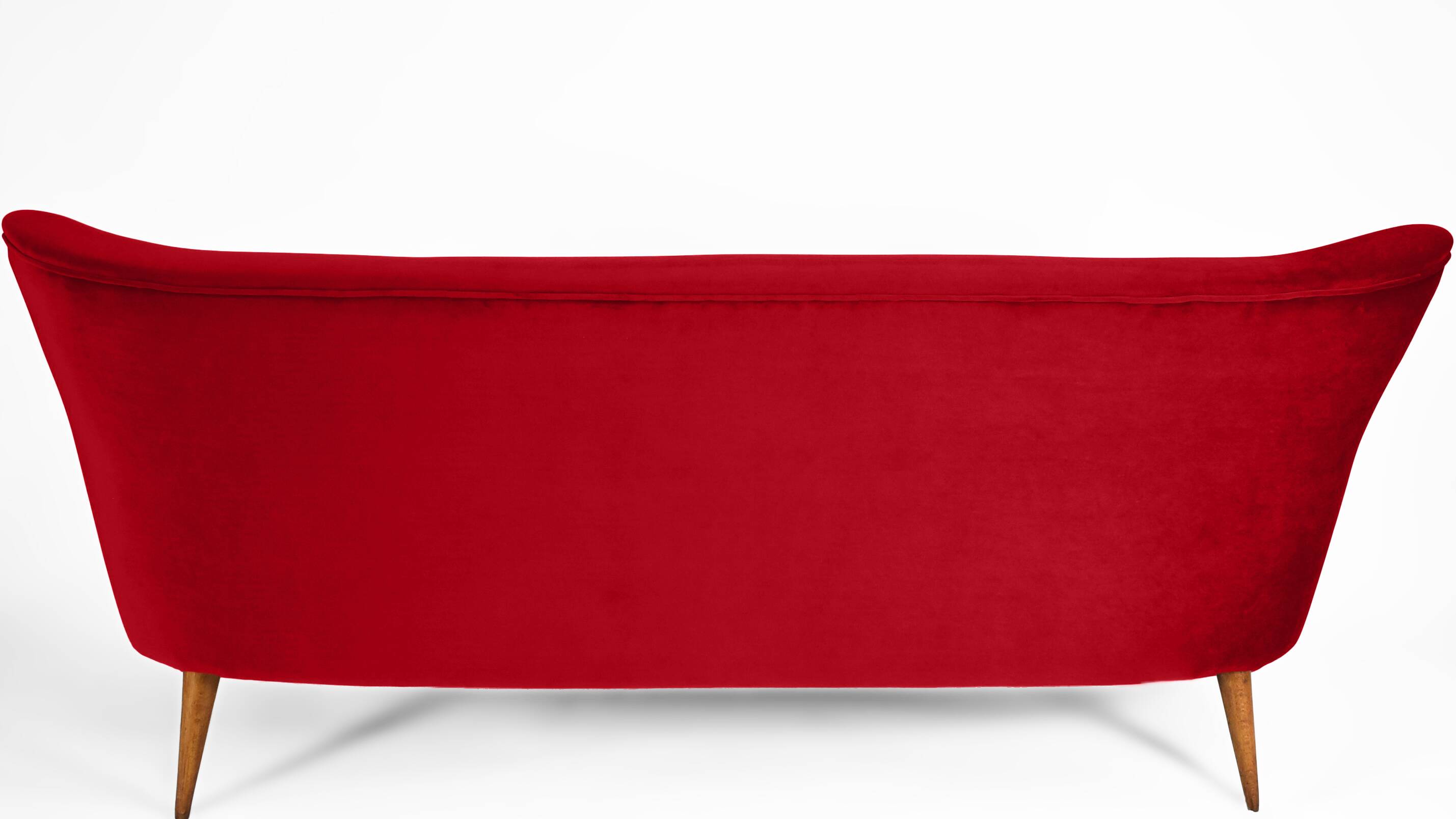 Canapé trois places en velours allemand, années 1960, bordeaux, restauré