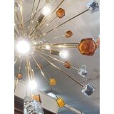 Contemporary Amber and Black Cubes Murano Glass Gold Sputnik Chandelier