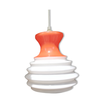 Suspension "lampion" en opaline blanche & orange