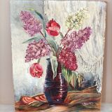 Tableau vintage bouquet de fleurs lilas