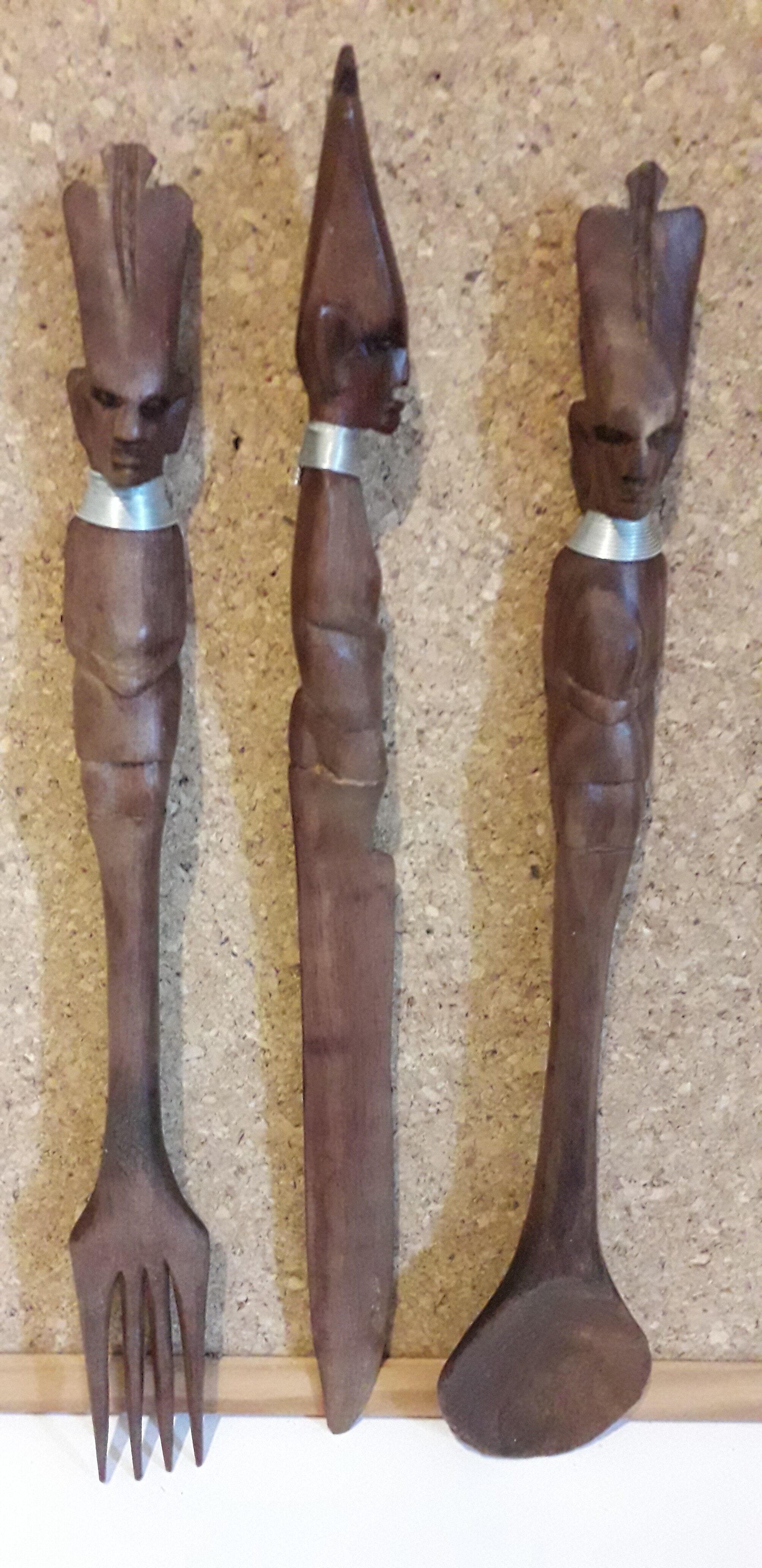 Set of 3 cutlery made of raw exotic wood from Kenya