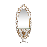 Entryway Mirror and Brass Console Table by Pierluigi Colli with Glass Top