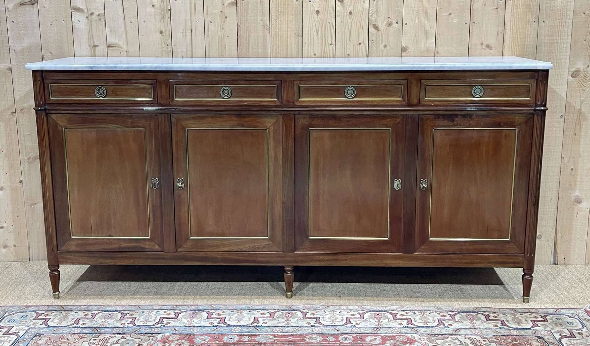 Louis xvi style sideboard from the 1950s in mahogany, oak and white marble top
