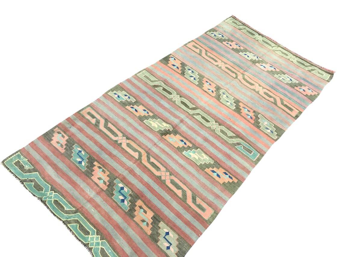 Stripe Oushak Handwoven Tribal Kilim Rug