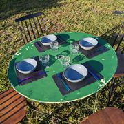 Table de jardin ronde ancienne pliante métal patine verte