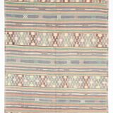 Kilim Vintage Anatolien, Rayures Tribales et Motifs Géométriques Pastel