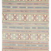Kilim Vintage Anatolien, Rayures Tribales et Motifs Géométriques Pastel