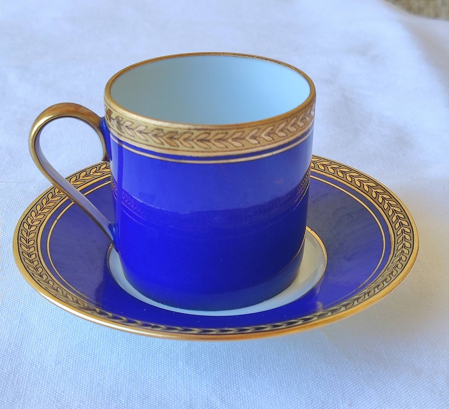 3 royal blue and gold cups and saucers - Royal Limoges porcelain