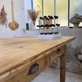 1950s pine and oak farmhouse table with multiple drawers