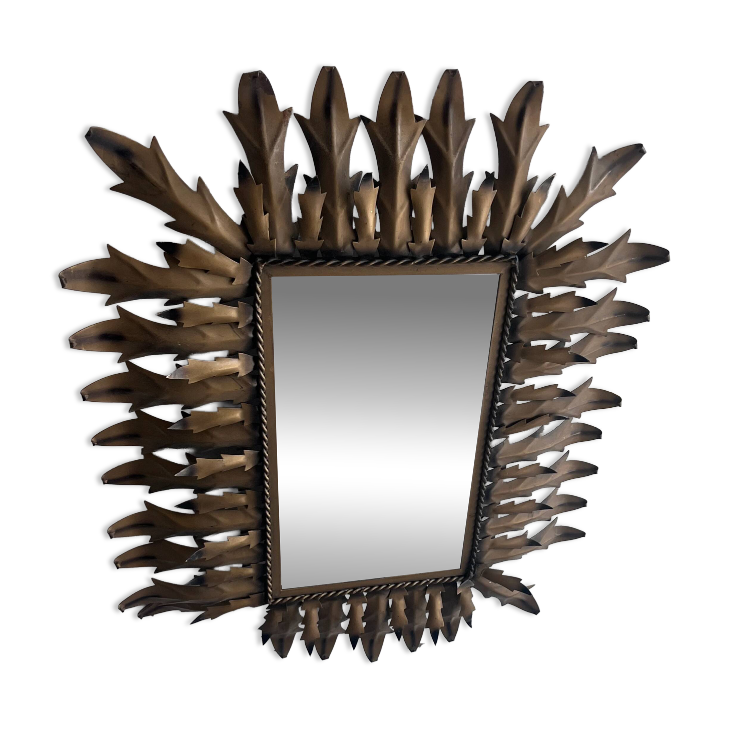 Brutalist sun mirror in wrought iron, 1960s