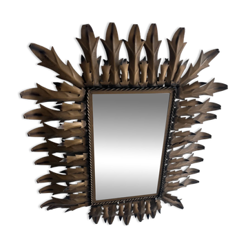 Miroir soleil brutaliste en fer forgé, années 1960