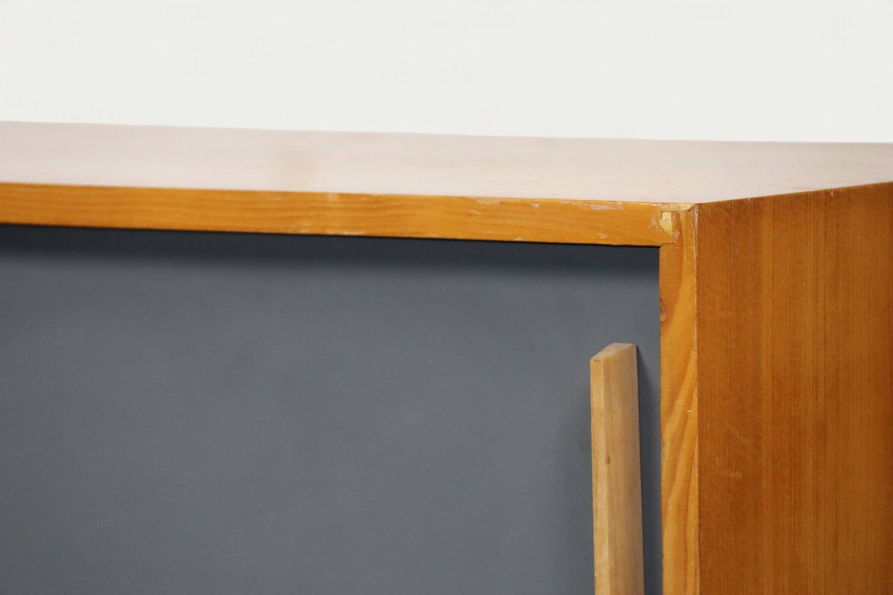 Vintage wooden sideboard with sliding doors – 1960s