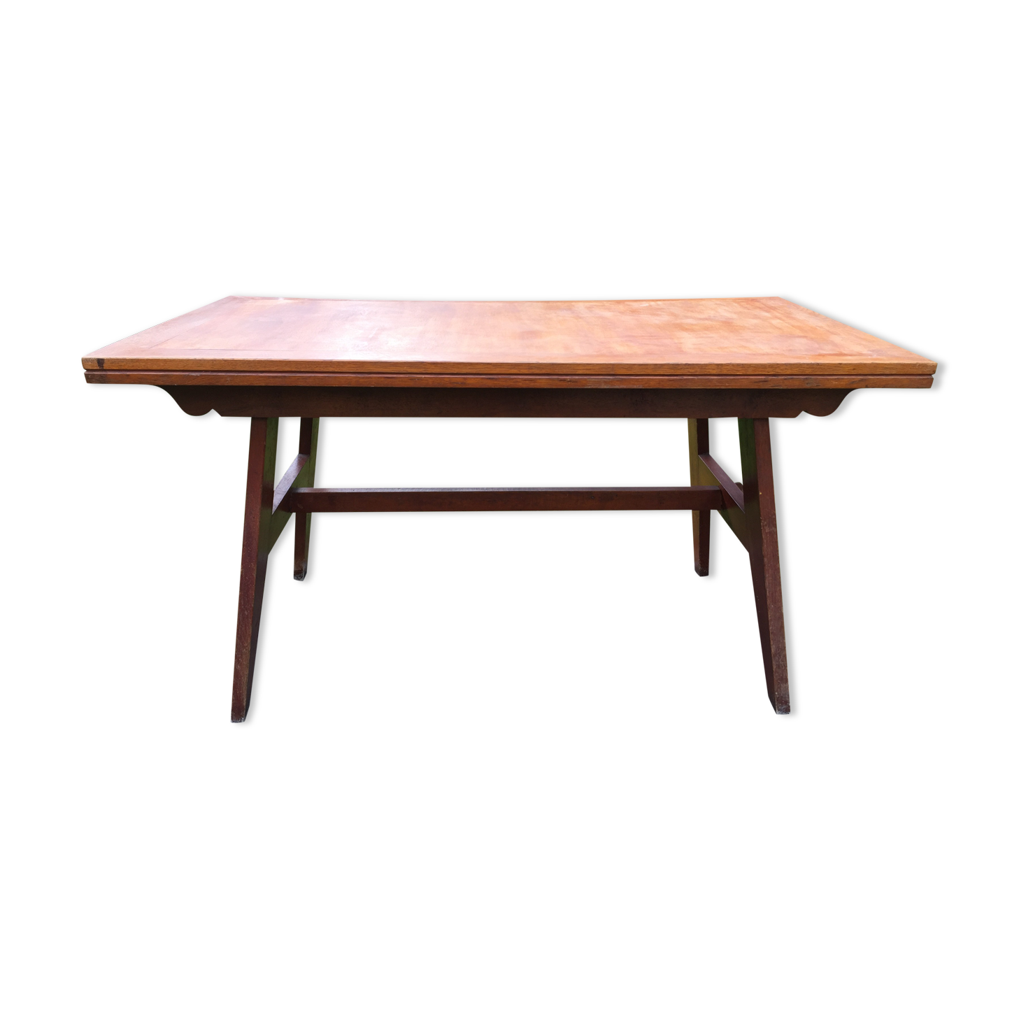 Table vintage René Gabriel pieds compas en chêne d’époque reconstruction