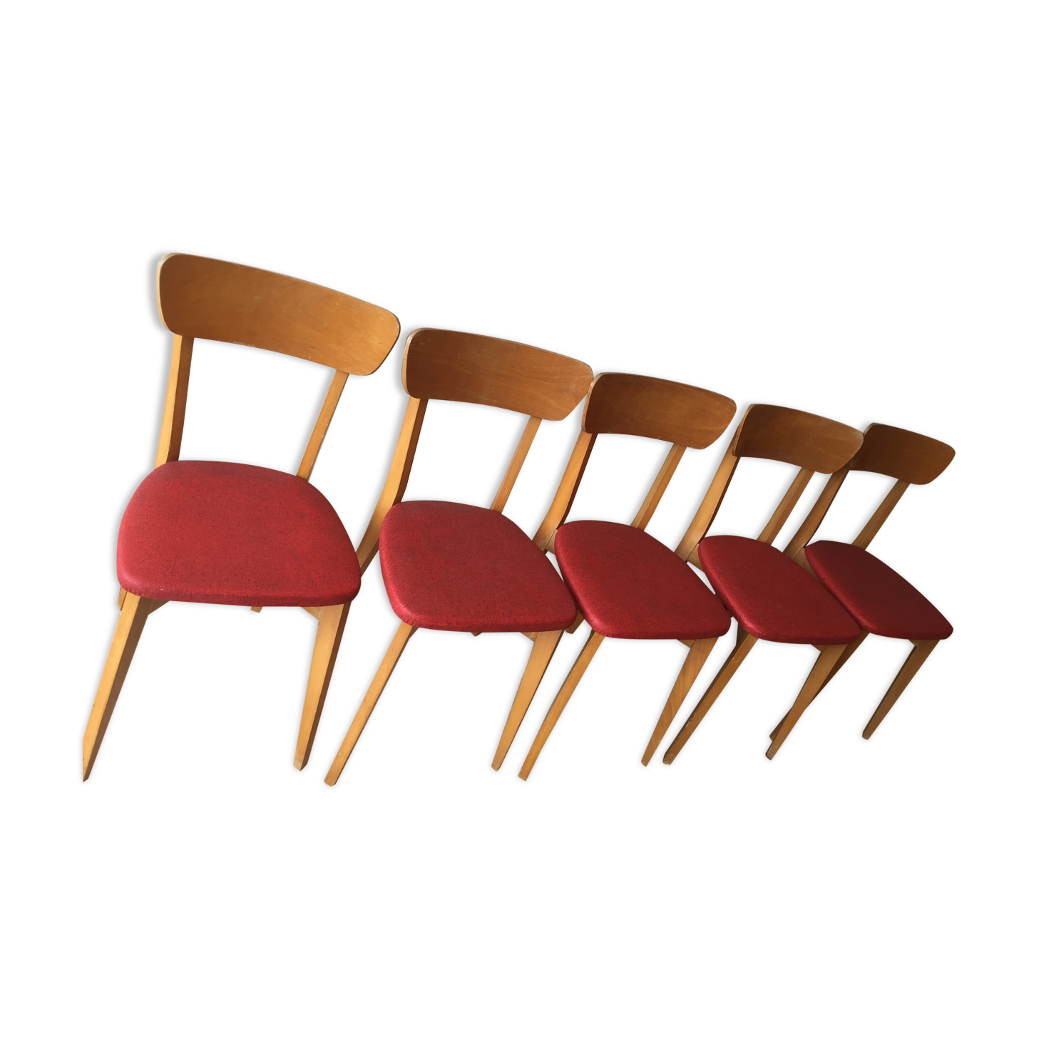 Set of 5 vintage wood and leatherette chairs