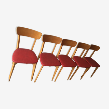 Série de 5 chaises vintages en bois et skaï