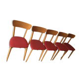 Set of 5 vintage wood and leatherette chairs