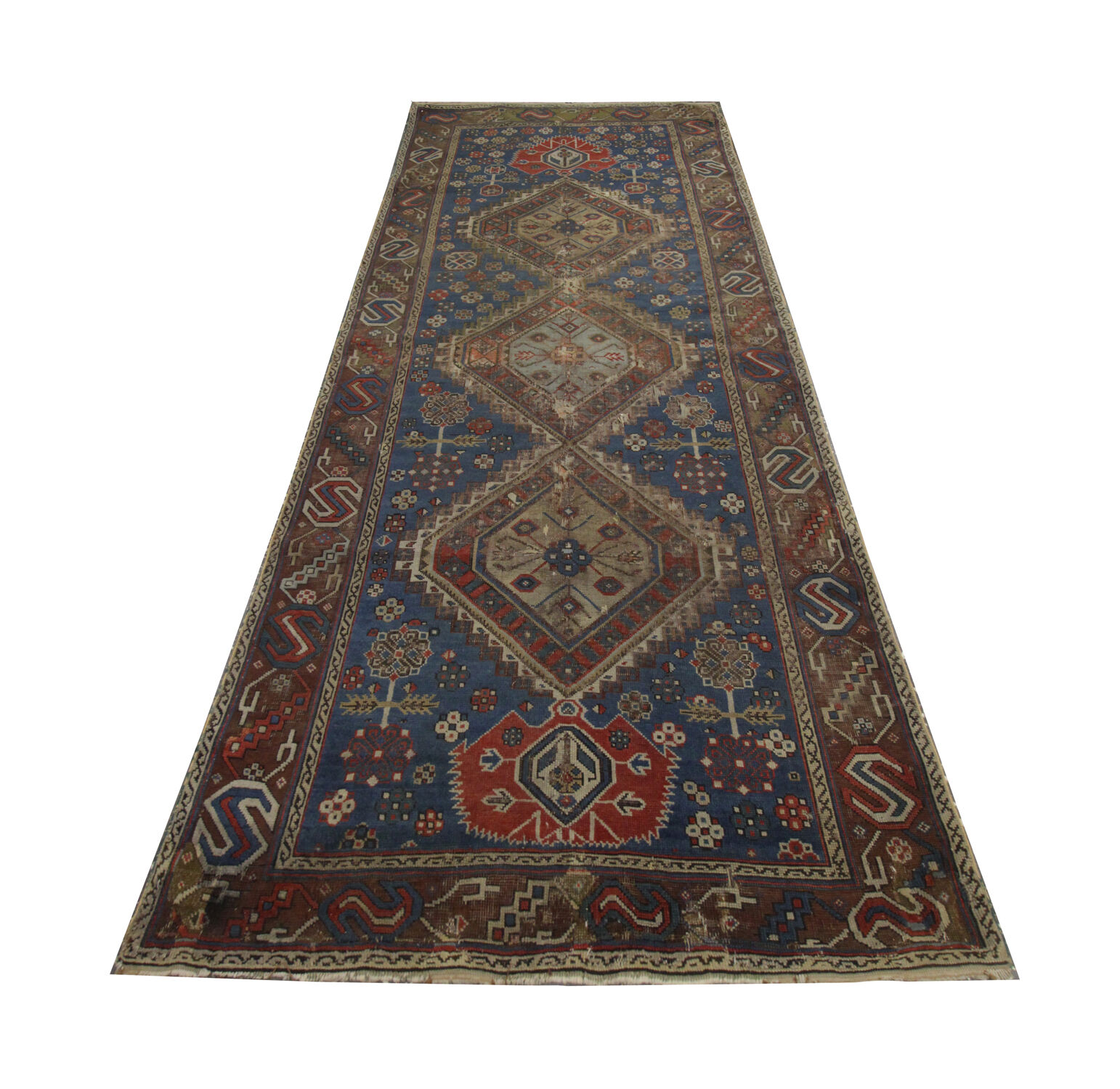 Handmade Traditional Blue Wool Persian Area Rug- 120x272cm