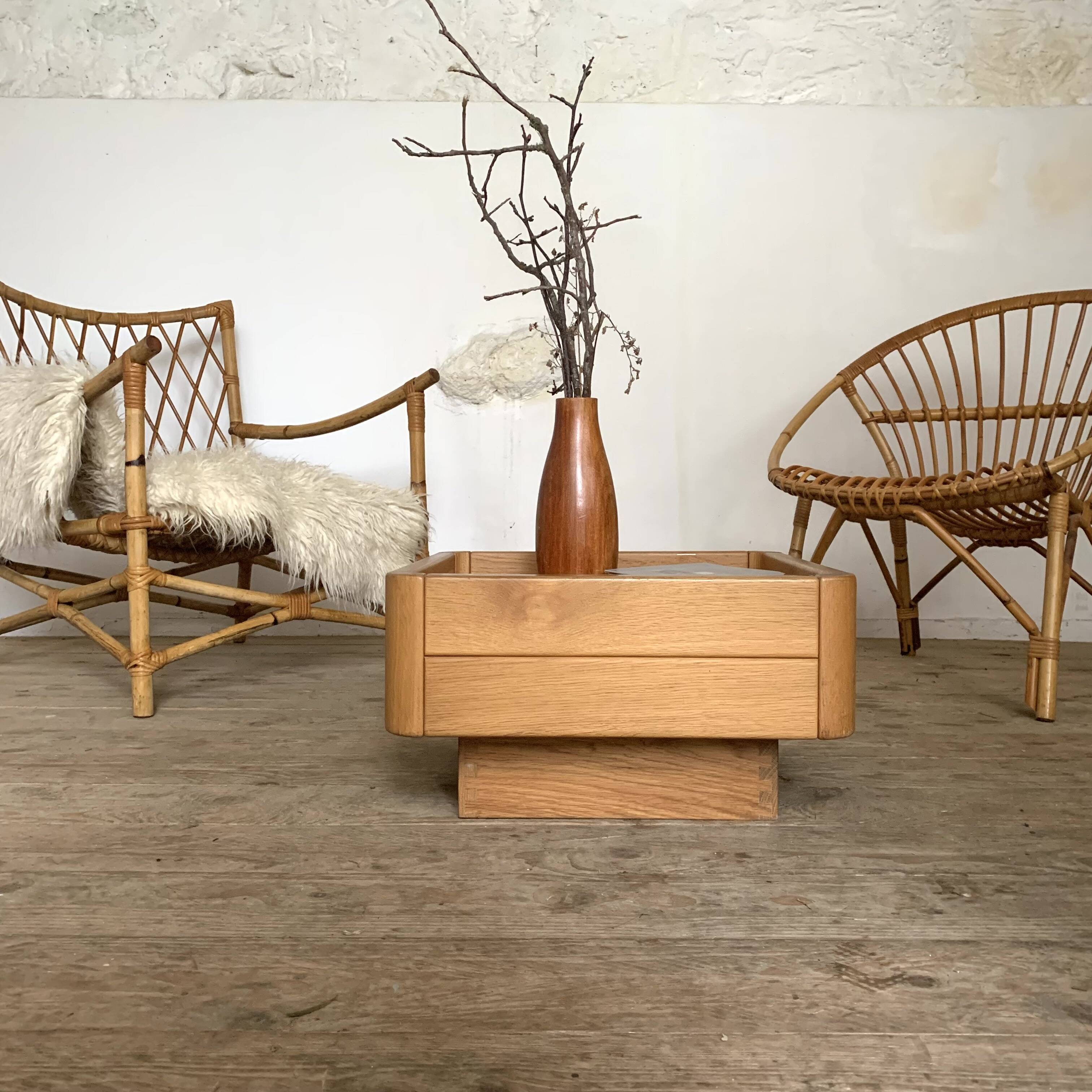 Vintage solid oak square coffee table