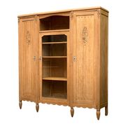 Asymmetrical Art Deco glass-fronted Parisian wardrobe in raw oak, 1930.