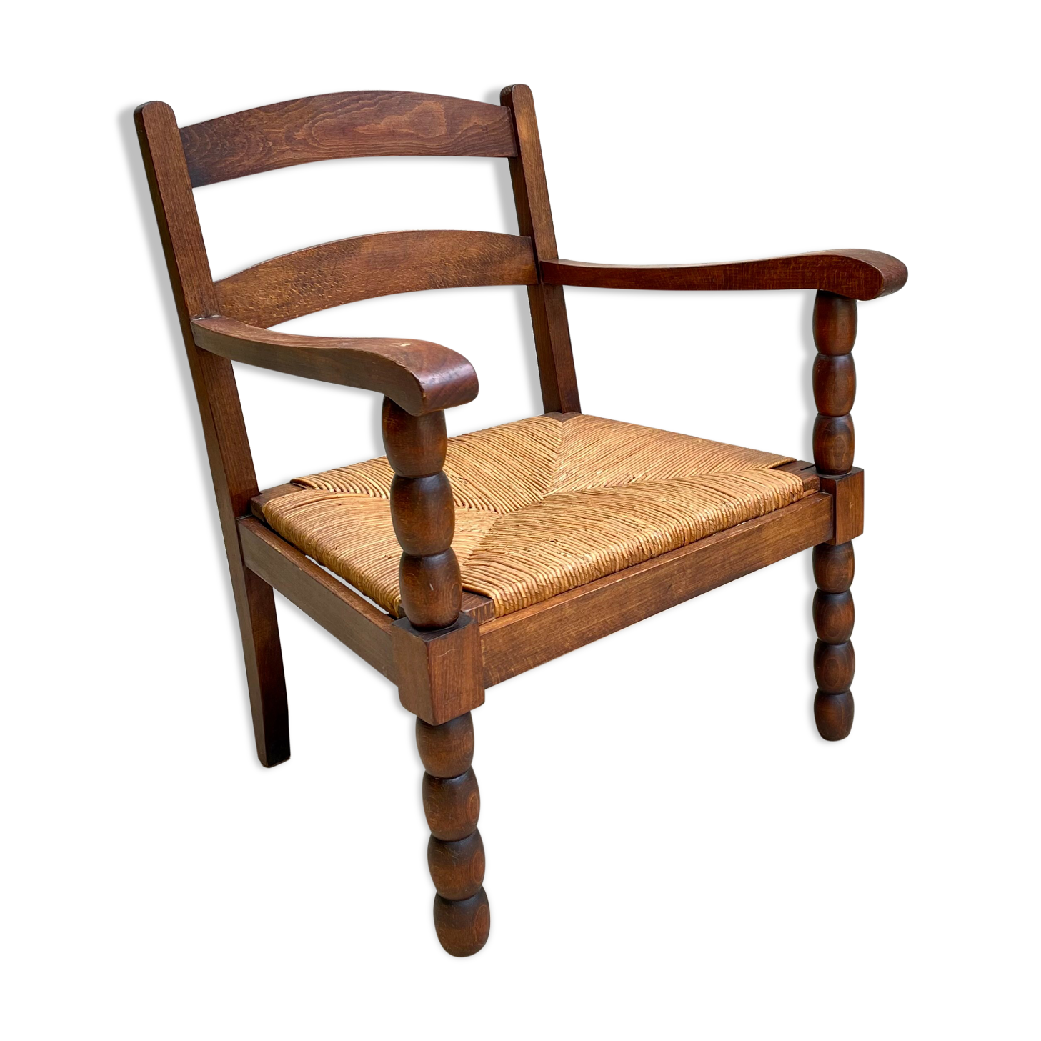 Wood armchair turned mulched way