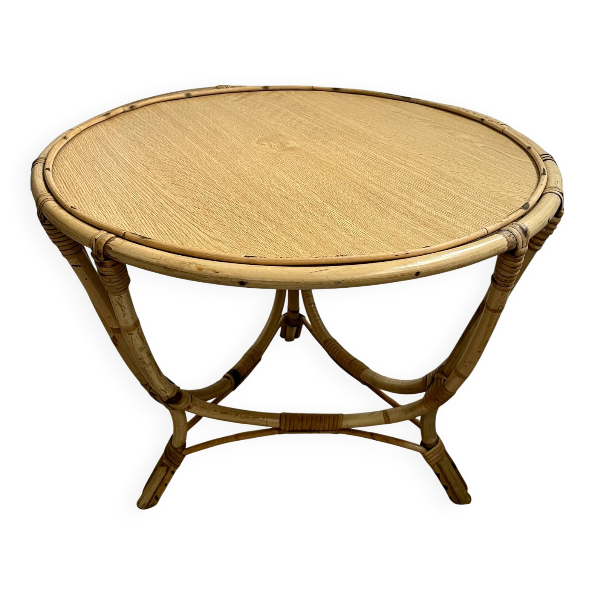 Table basse ronde rotin années 60