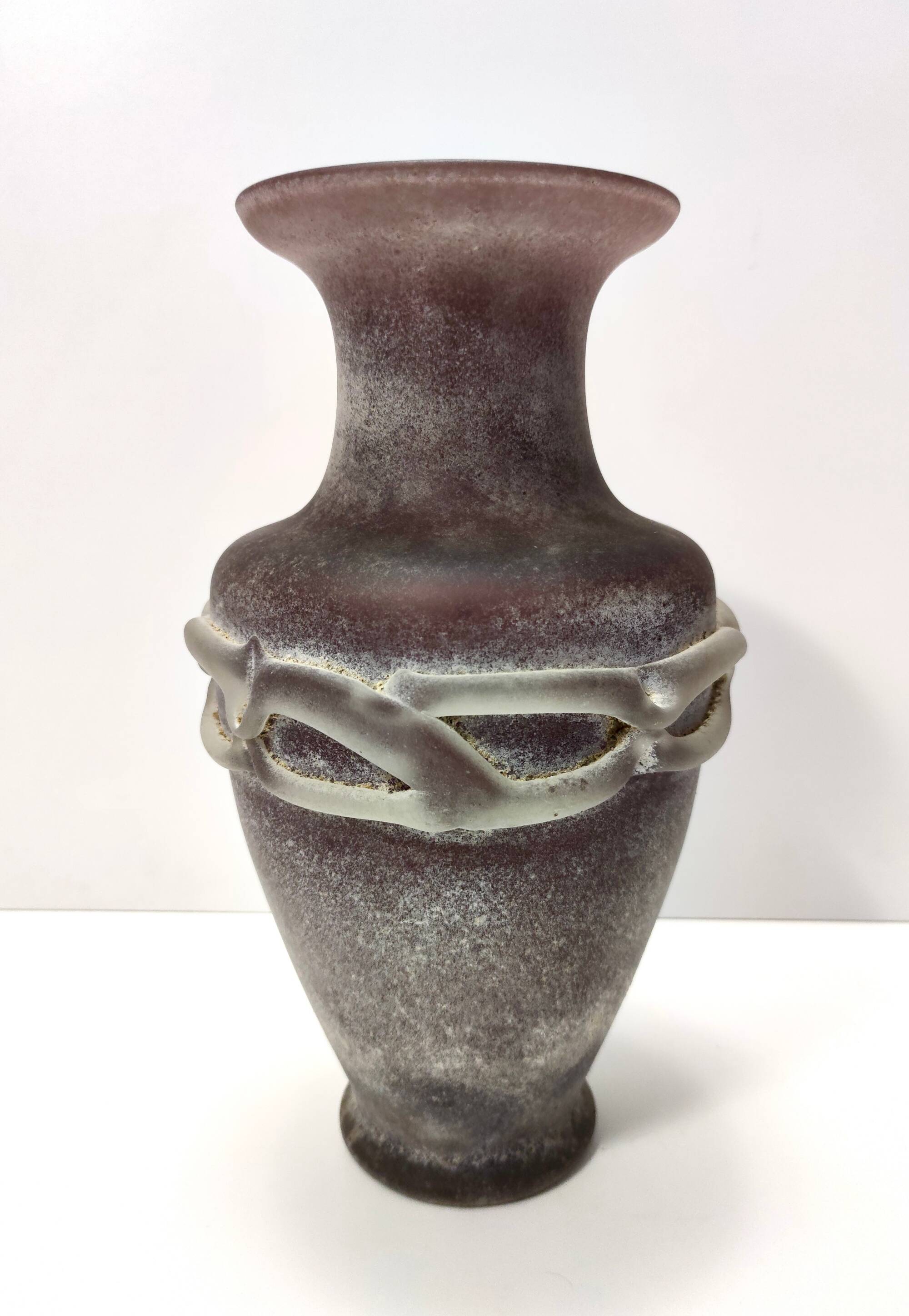 Stunning Postmodern Brown Hand-Molded Scavo Glass Vase, Italy