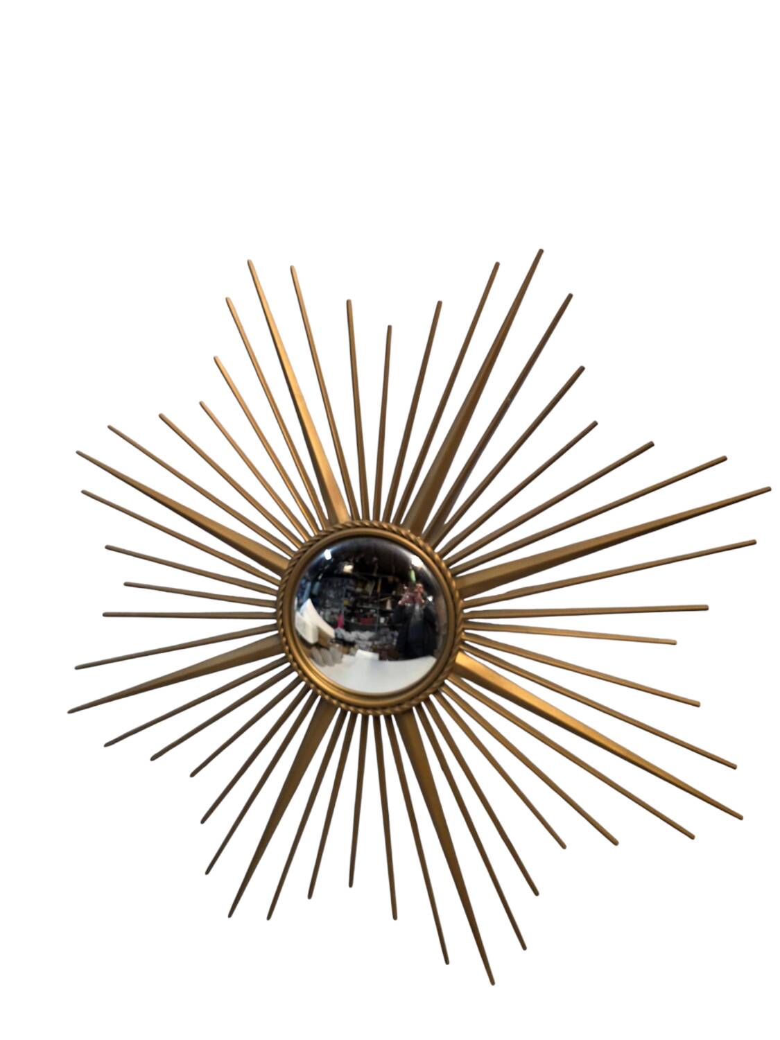 Golden metal witch's eye sun mirror from the 70s, 86cm.