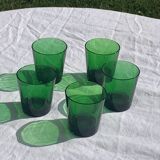 5 glasses in green glass with water or aperitif, made in italy, vintage