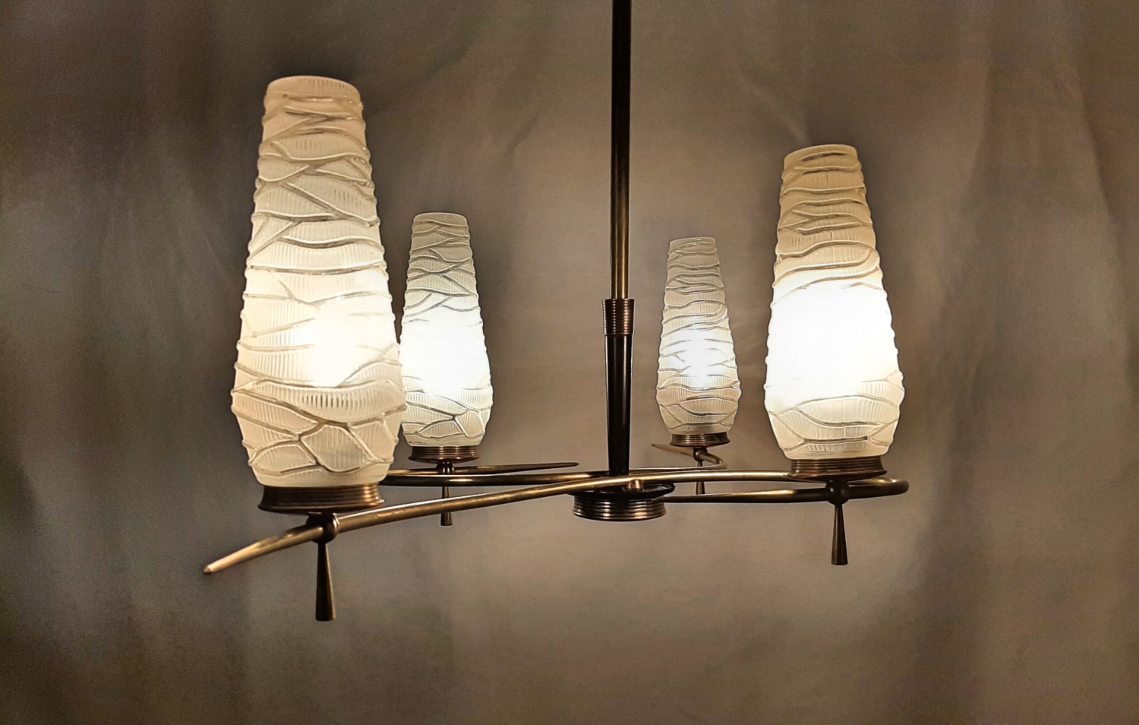 Mid Century Modern chandelier and collectible vintage lamp set