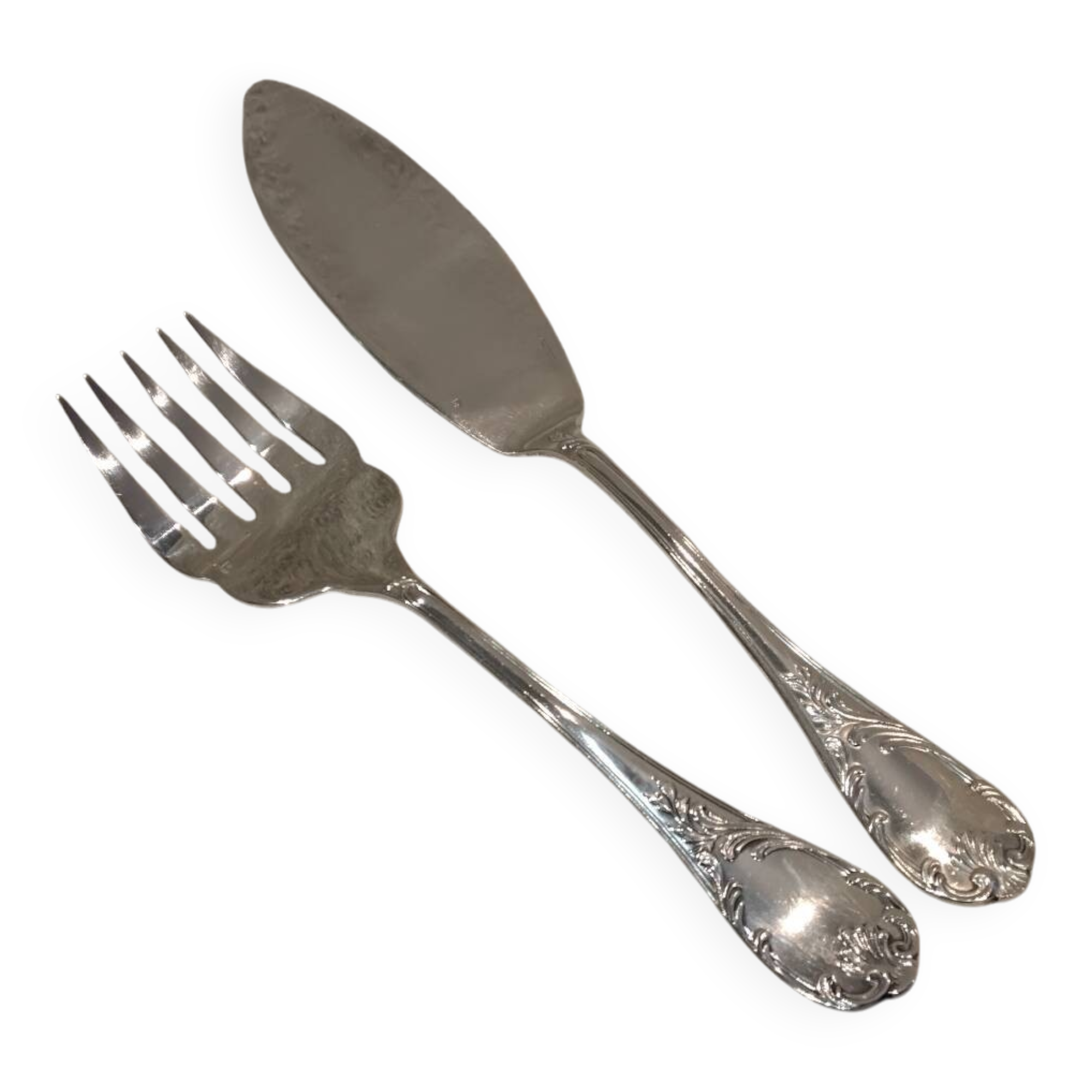 Fish serving set, 2 pieces, silver-plated metal, Christofle Marly silversmith