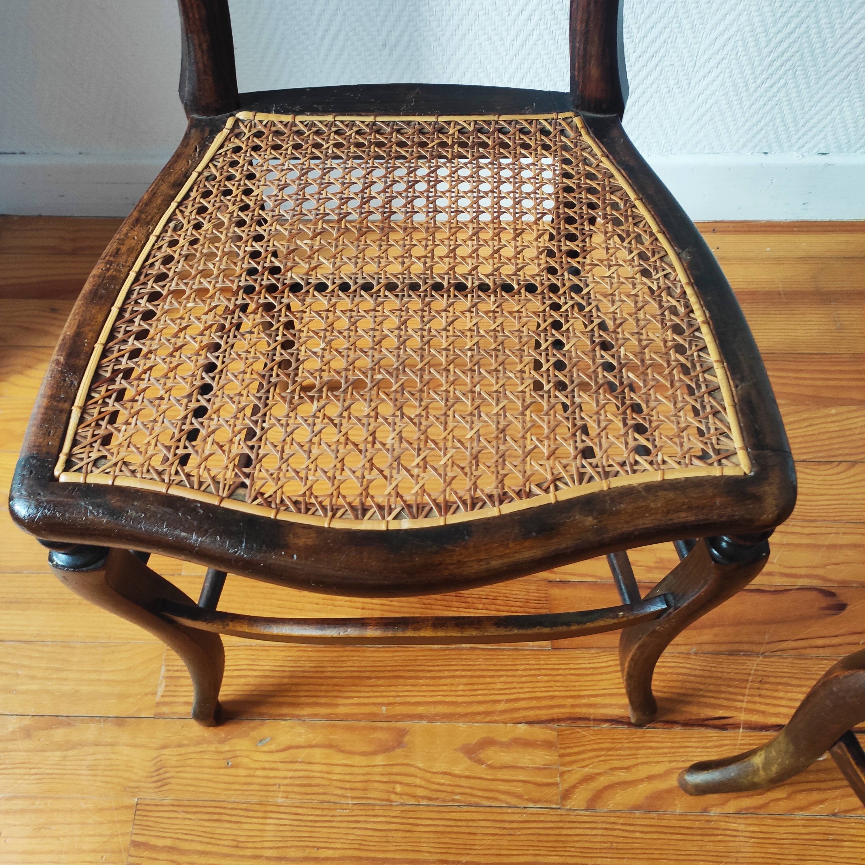 Pair of chairs from the early 20th century, Napoleon III style, with caned seats.