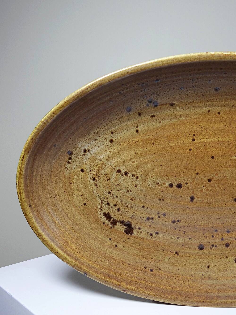Grand plat de service ovale grès/céramique artisanal vintage Salins années 60