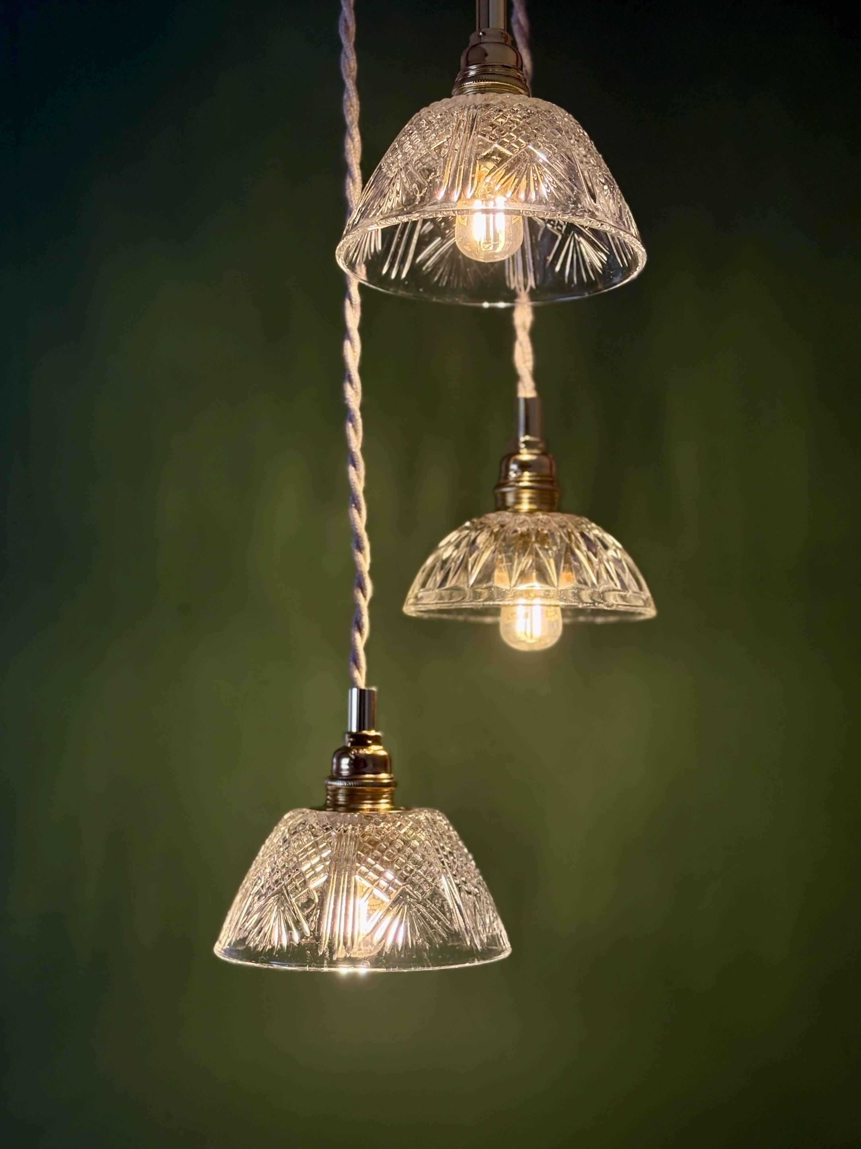 Suspension triple vintage glass chandelier - tableware collection