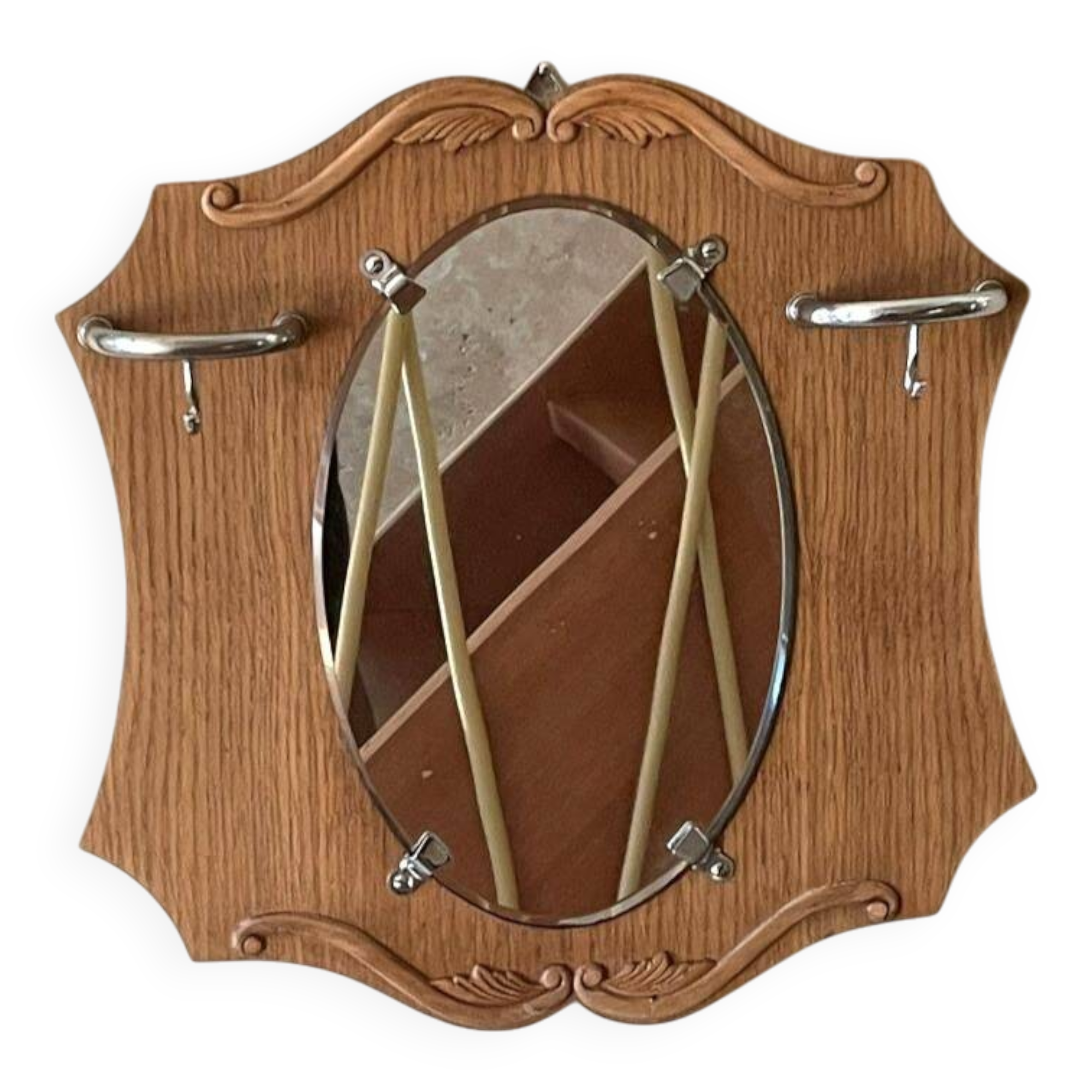 Vintage mirror/coat rack, 2 hooks