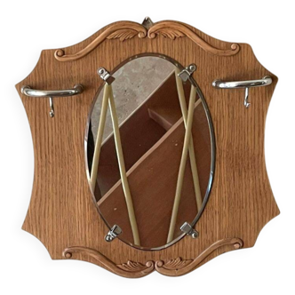 Miroir/porte manteau vintage, 2 crochets