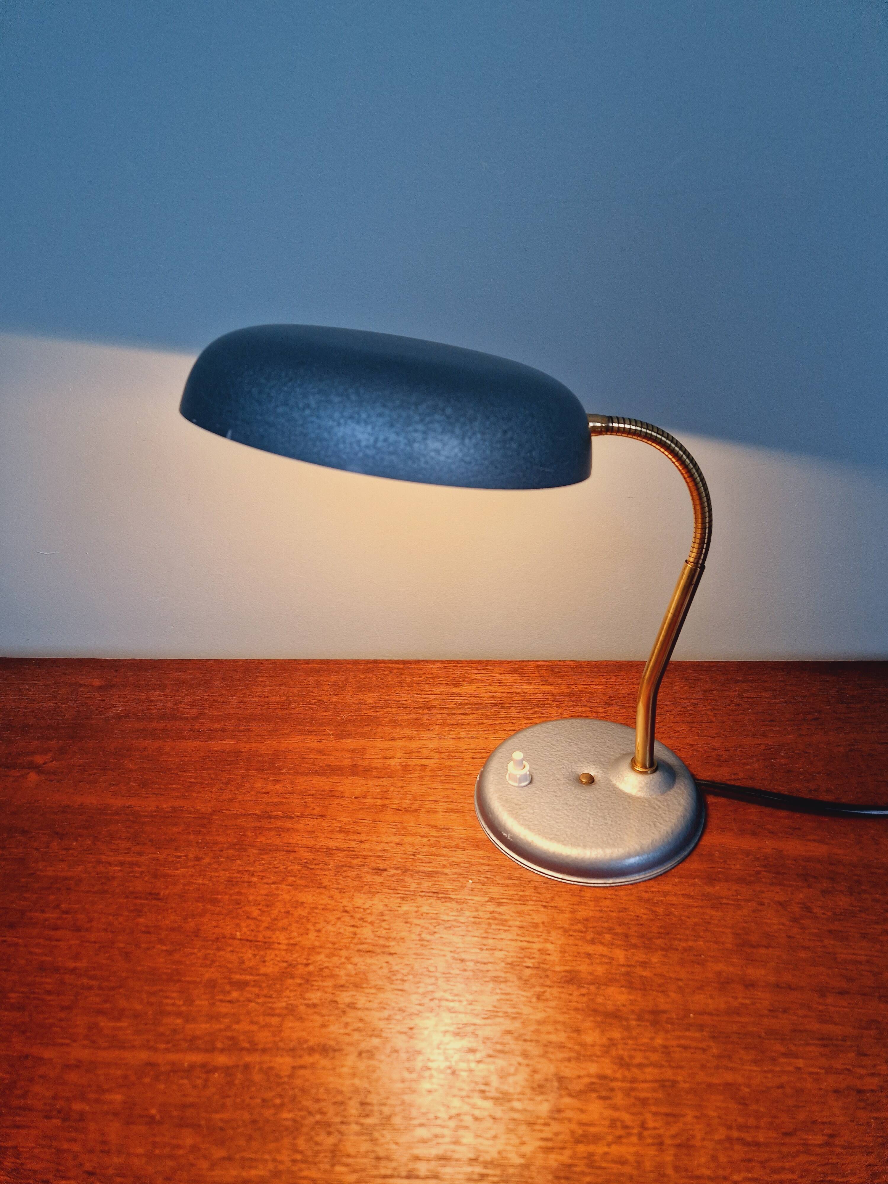 Lampe de bureau articulée en métal laqué gris/bleu, style Bauhaus, années 1930-40