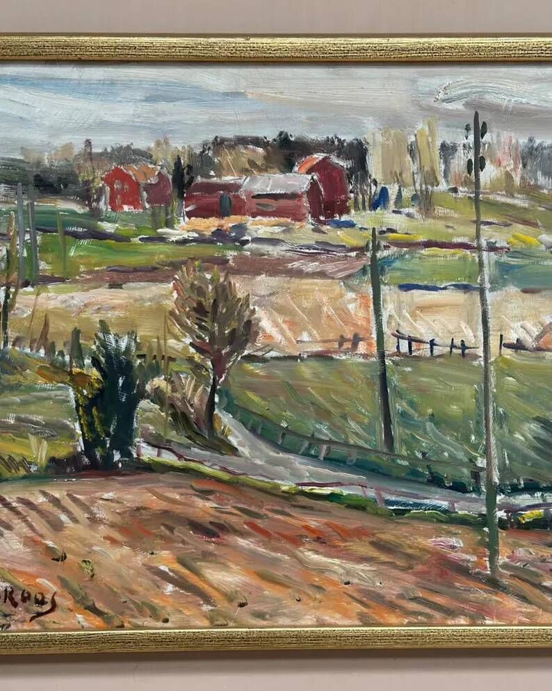 Original Swedish Oil on Panel – “Landscape” by Alexander Roos (1895–1973) – Signed – Vintage & Framed – 48 × 41 cm