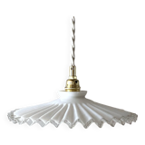 Pleated opaline pendant light