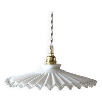 Pleated opaline pendant light