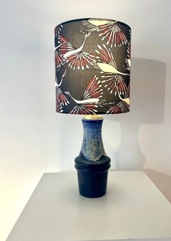 Atmospheric table lamp with crane motif shade made from Scheurich vase.