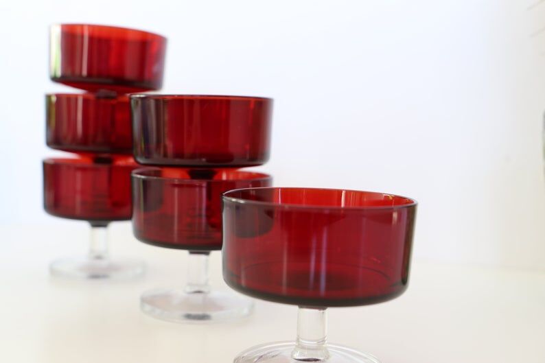 Set of 6 ruby red luminarc rider glasses