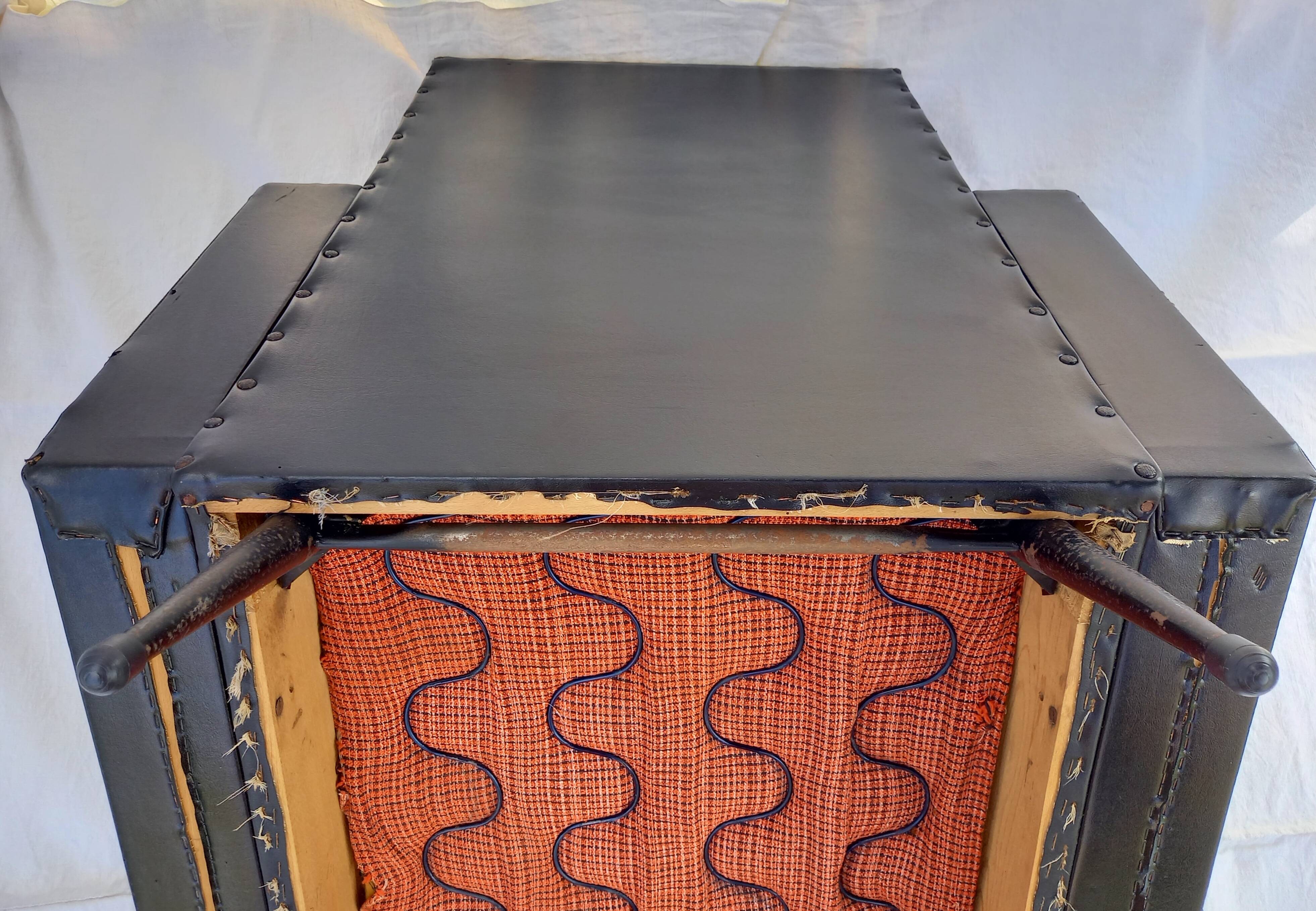 Rockabilly armchair in black skai from the 60s