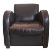 Fauteuil club vintage en cuir marron foncé – Style années 1980-1990